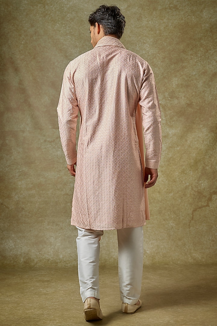 Blush Silk Zardosi Embroidered Kurta Set by Vanshik at Pernia's Pop Up Shop