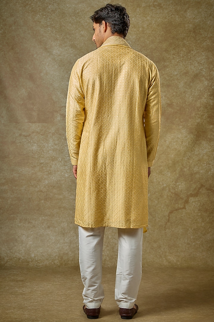 Yellow Silk Zardosi Embroidered Kurta Set by Vanshik at Pernia's Pop Up Shop