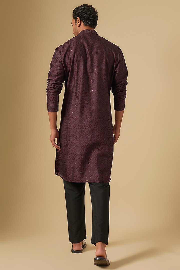 Wine Silk Kurta Set by Vanshik at Pernia's Pop Up Shop