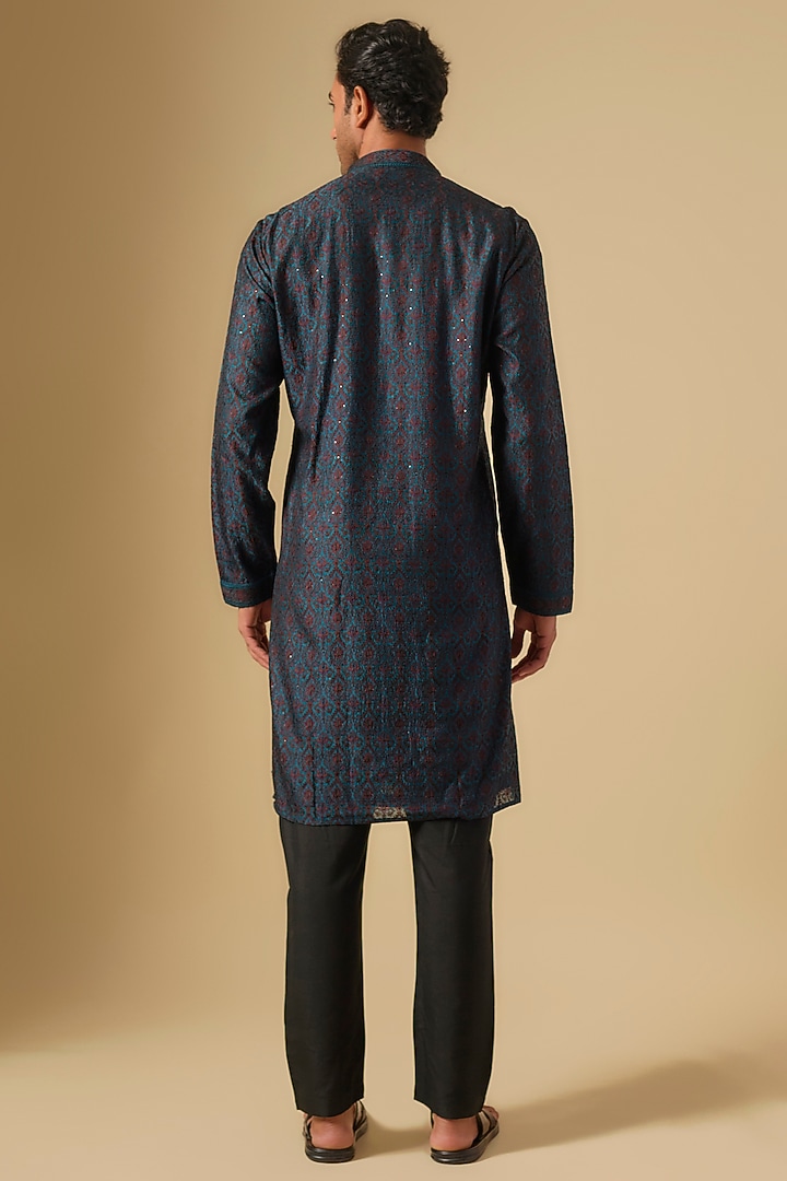 Teal Silk Kurta Set by Vanshik at Pernia's Pop Up Shop