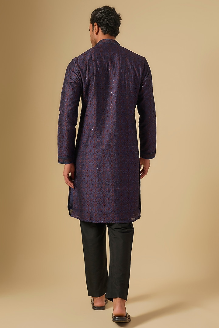 Ink Blue Silk Kurta Set by Vanshik at Pernia's Pop Up Shop