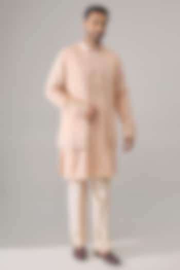 Blush Pink Silk Bundi Jacket Set by Vanshik at Pernia's Pop Up Shop