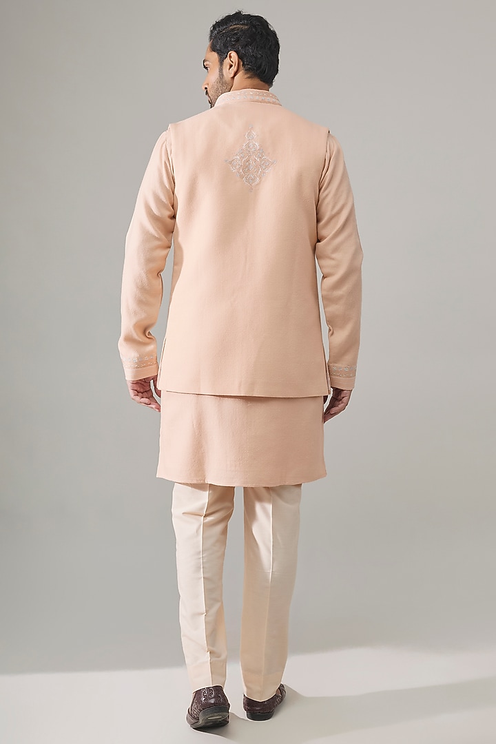 Blush Pink Silk Bundi Jacket Set by Vanshik at Pernia's Pop Up Shop