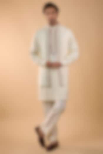 Pearl-Colored Silk Bundi Jacket Set by Vanshik at Pernia's Pop Up Shop