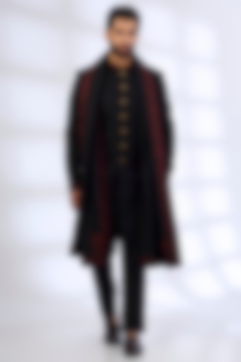 Black Silk Groom Sherwani Set by Vanshik at Pernia's Pop Up Shop