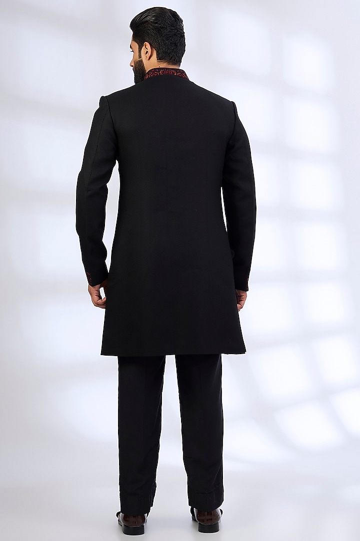 Black Silk Groom Sherwani Set by Vanshik at Pernia's Pop Up Shop