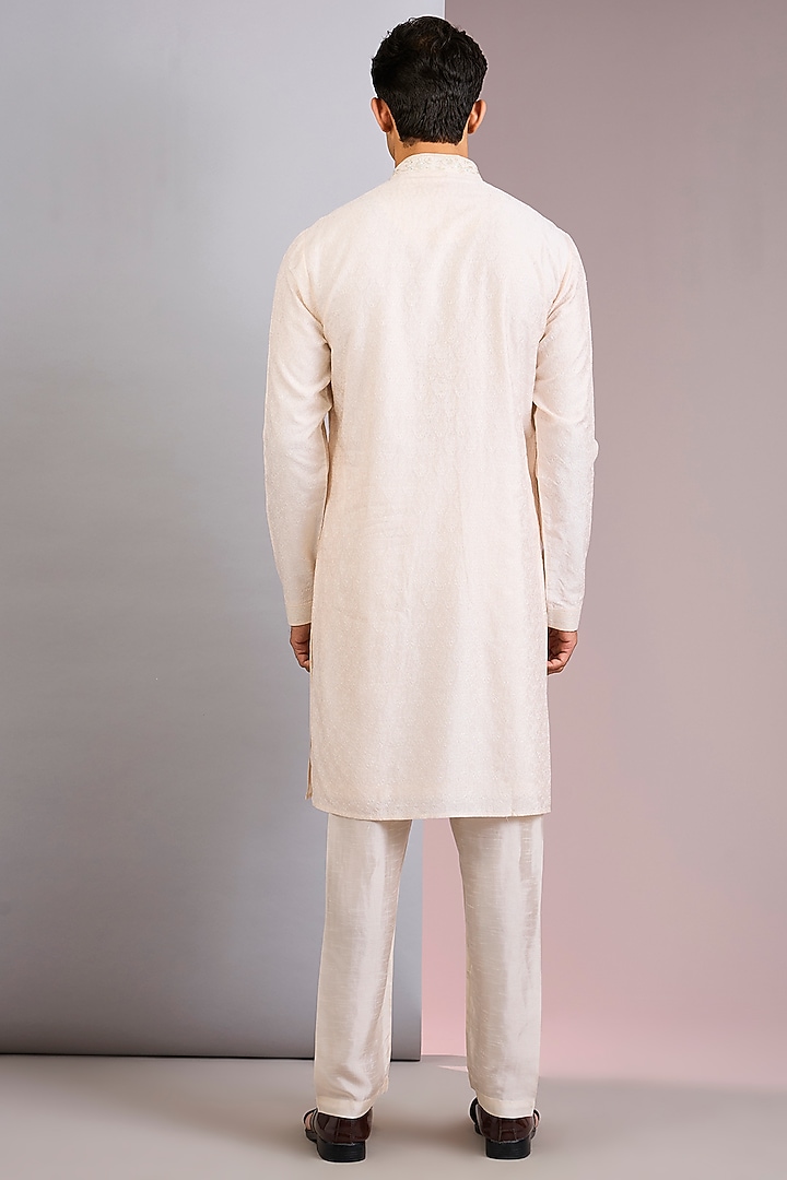 Ivory Chanderi Silk Kashmiri Embroidered Kurta Set by Vanshik at Pernia's Pop Up Shop