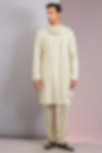 Mint Green Chanderi Silk Kashmiri Embroidered Kurta Set by Vanshik at Pernia's Pop Up Shop
