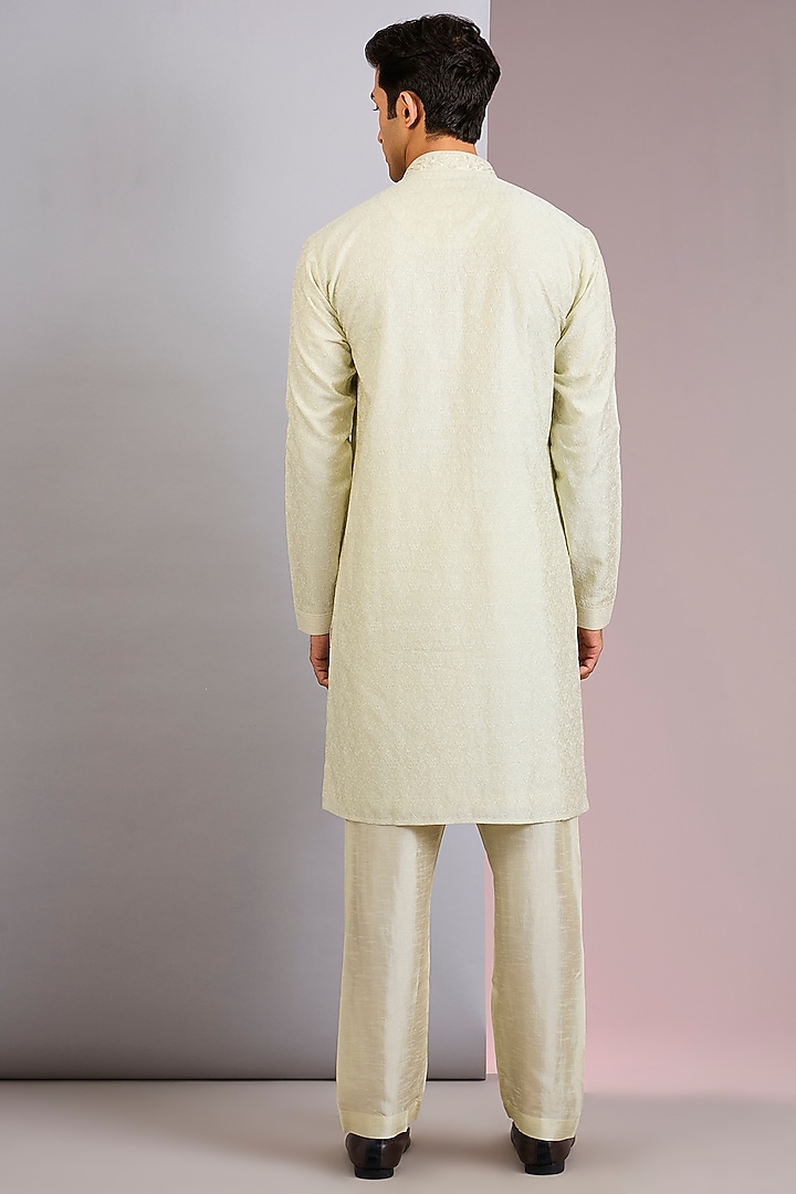 Mint Green Chanderi Silk Kashmiri Embroidered Kurta Set by Vanshik at Pernia's Pop Up Shop