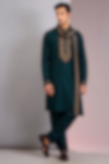 Jade Green Chanderi Silk Gota Embroidered Kurta Set by Vanshik at Pernia's Pop Up Shop