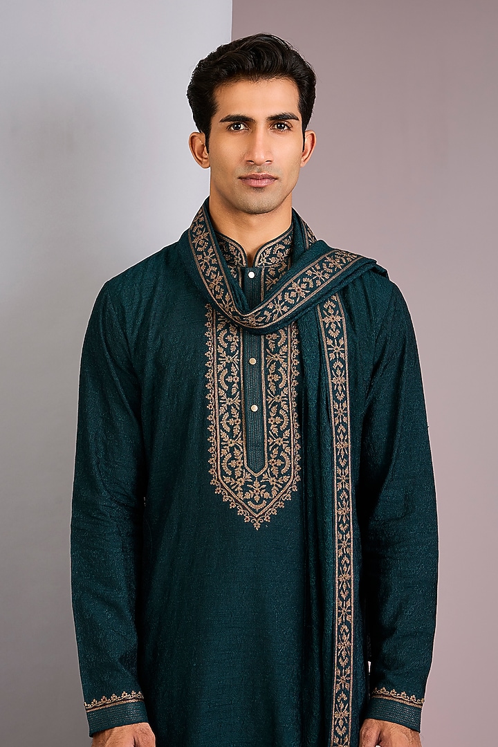 Jade Green Chanderi Silk Gota Embroidered Kurta Set by Vanshik at Pernia's Pop Up Shop