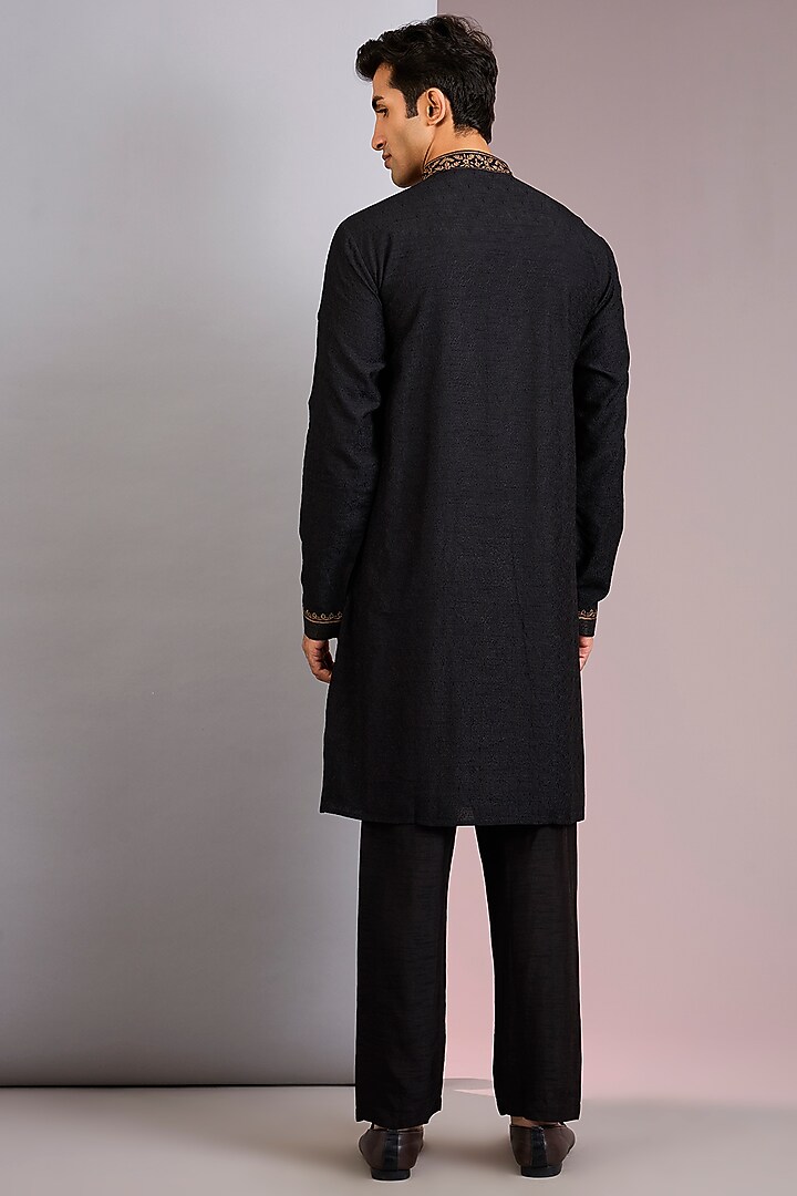 Black Chanderi Silk Gota Embroidered Kurta Set by Vanshik at Pernia's Pop Up Shop