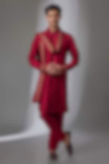 Red Silk Kurta Set by Vanshik at Pernia's Pop Up Shop