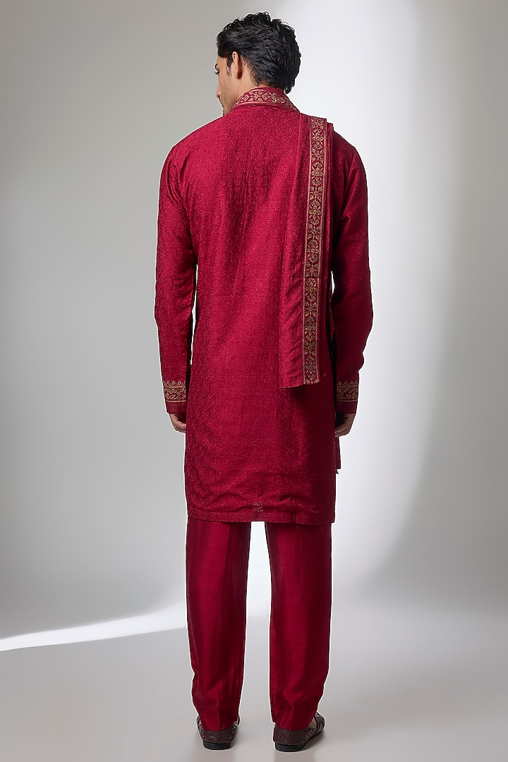 Red Silk Kurta Set by Vanshik at Pernia's Pop Up Shop