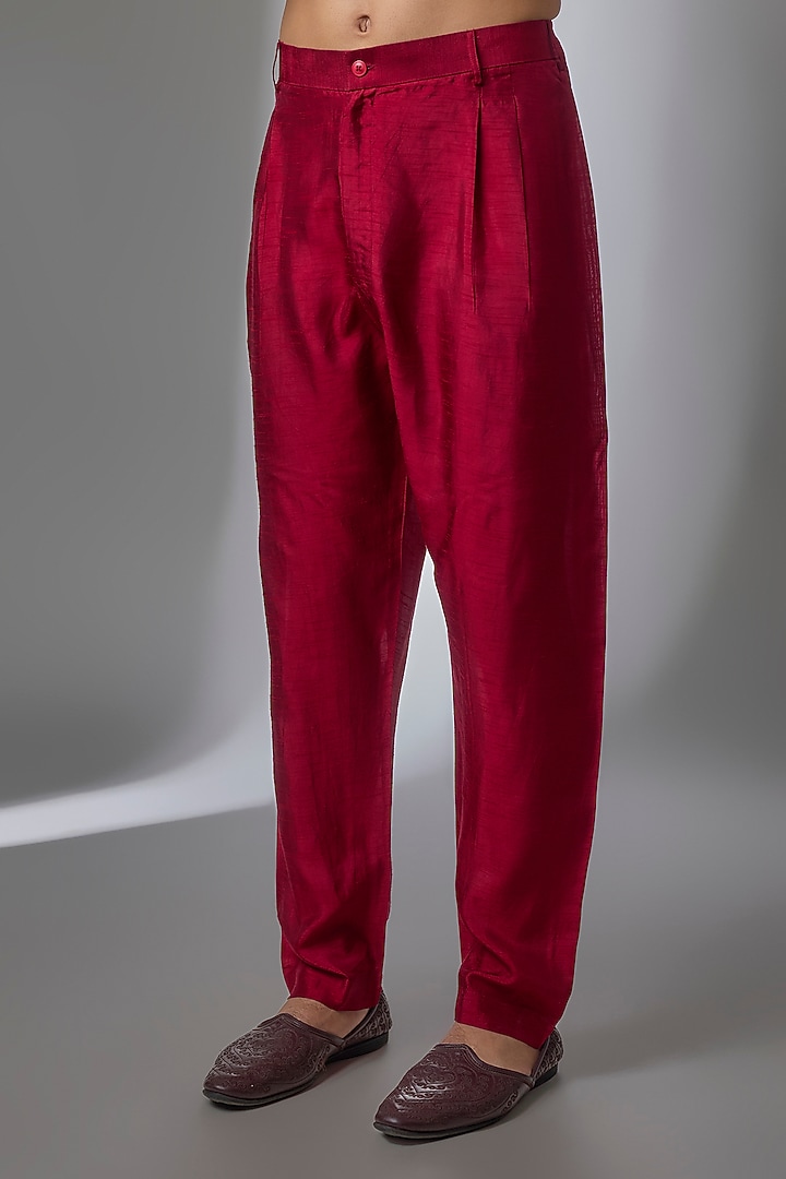 Red Silk Kurta Set by Vanshik at Pernia's Pop Up Shop