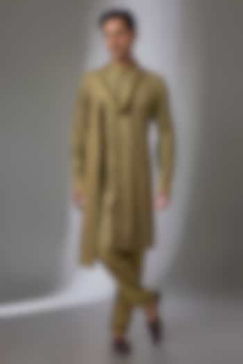 Olive Silk Kurta Set by Vanshik at Pernia's Pop Up Shop