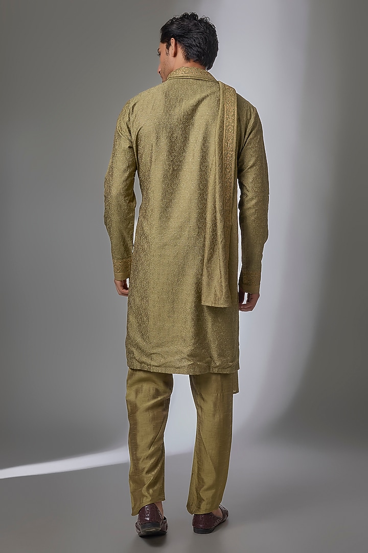 Olive Silk Kurta Set by Vanshik at Pernia's Pop Up Shop