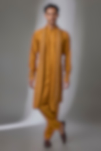 Mustard Silk Kurta Set by Vanshik at Pernia's Pop Up Shop