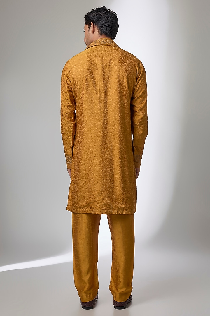 Mustard Silk Kurta Set by Vanshik at Pernia's Pop Up Shop