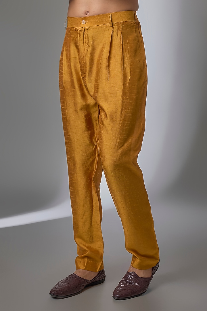 Mustard Silk Kurta Set by Vanshik at Pernia's Pop Up Shop