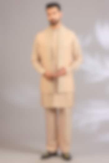 Beige Silk Bundi Jacket Set by Vanshik at Pernia's Pop Up Shop