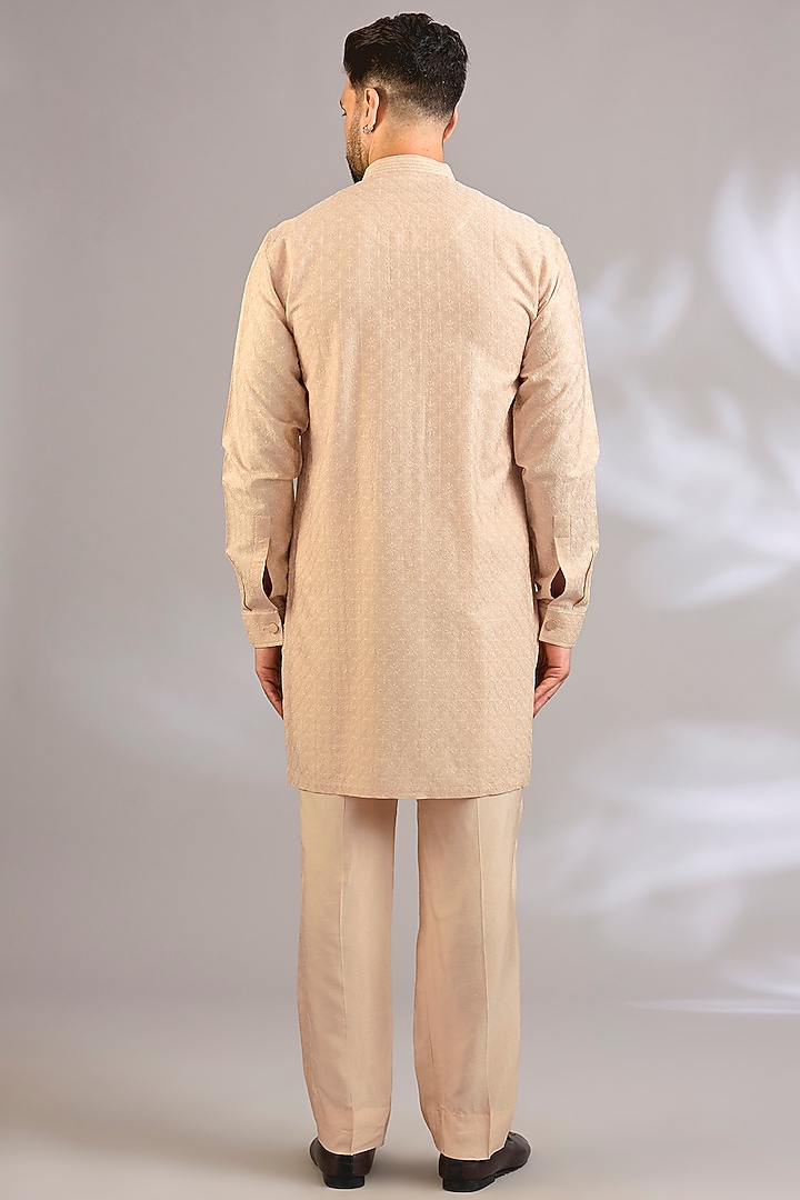 Beige Silk Bundi Jacket Set by Vanshik at Pernia's Pop Up Shop