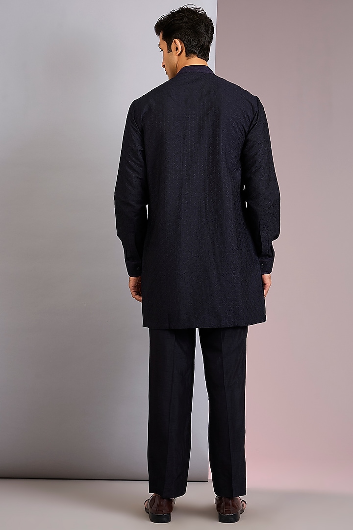 Blue Chanderi Silk Resham Embroidered Bundi Set by Vanshik at Pernia's Pop Up Shop