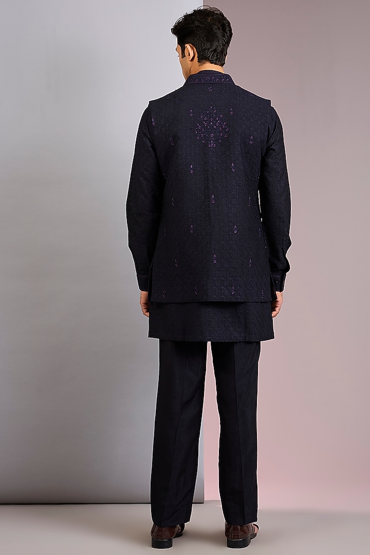 Blue Chanderi Silk Resham Embroidered Bundi Set by Vanshik at Pernia's Pop Up Shop