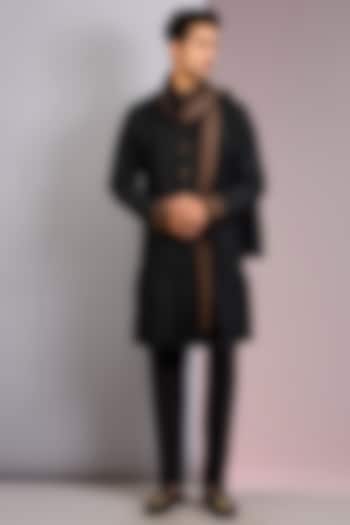 Black Raw Silk Tilla Embroidered Kurta Set by Vanshik at Pernia's Pop Up Shop