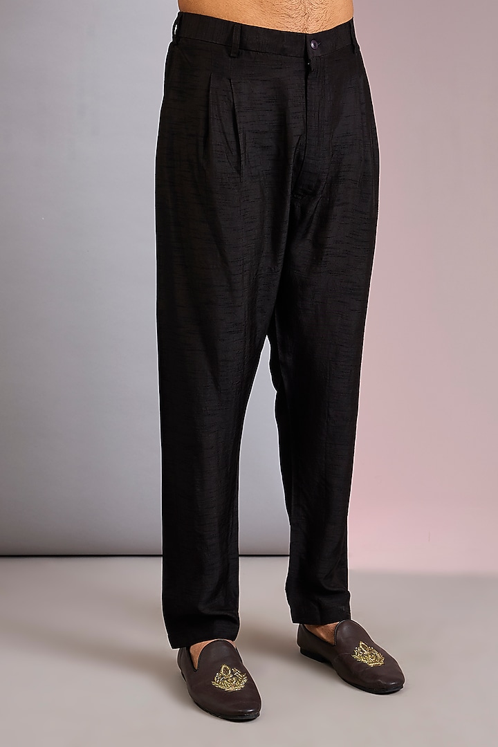 Black Raw Silk Tilla Embroidered Kurta Set by Vanshik at Pernia's Pop Up Shop
