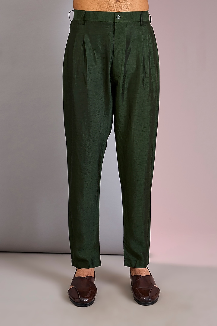 Dark Olive Raw Silk Tilla Embroidered Kurta Set by Vanshik at Pernia's Pop Up Shop