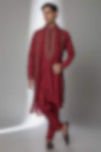 Red Silk Kurta Set by Vanshik at Pernia's Pop Up Shop