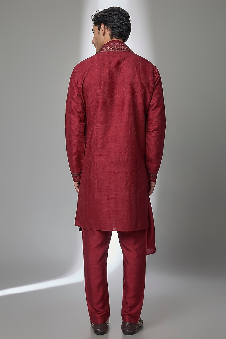 Red Silk Kurta Set by Vanshik at Pernia's Pop Up Shop