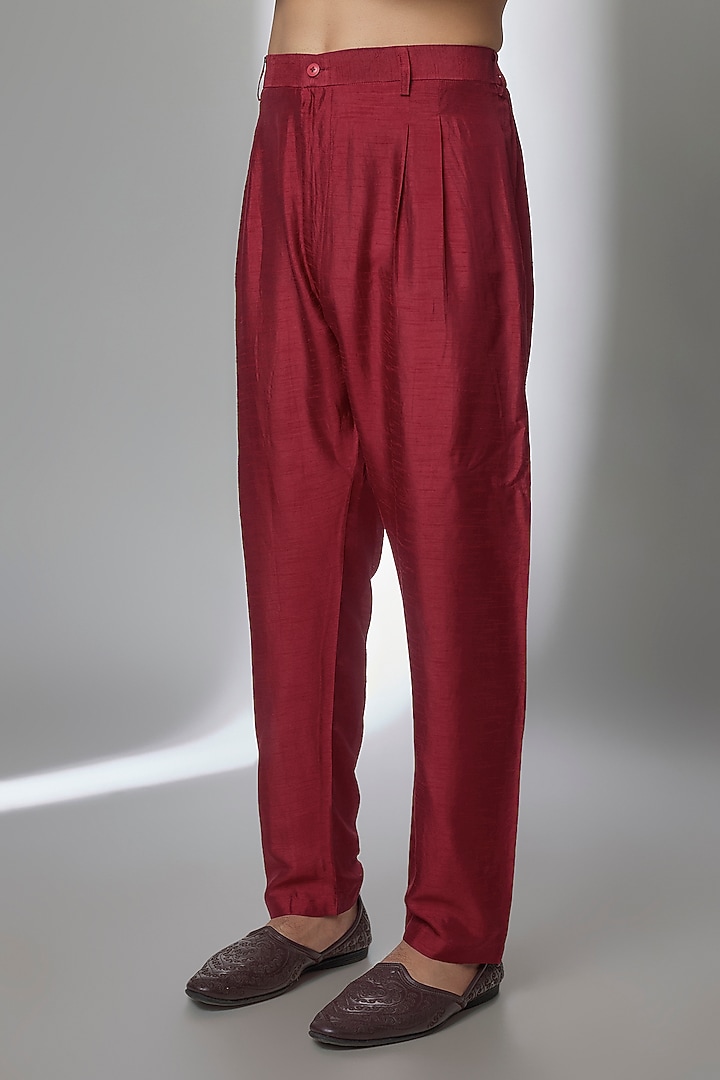 Red Silk Kurta Set by Vanshik at Pernia's Pop Up Shop