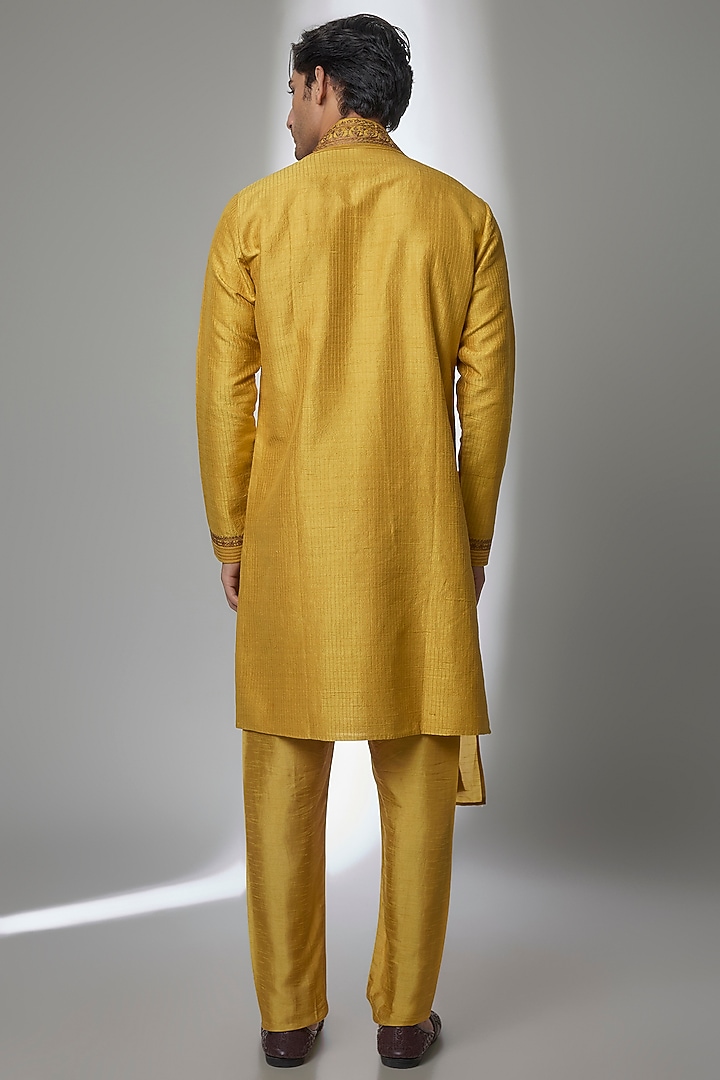 Mustard Silk Kurta Set by Vanshik at Pernia's Pop Up Shop