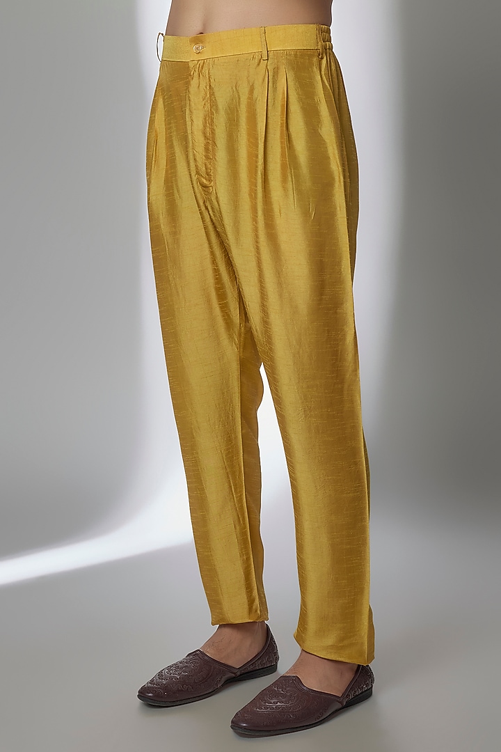 Mustard Silk Kurta Set by Vanshik at Pernia's Pop Up Shop