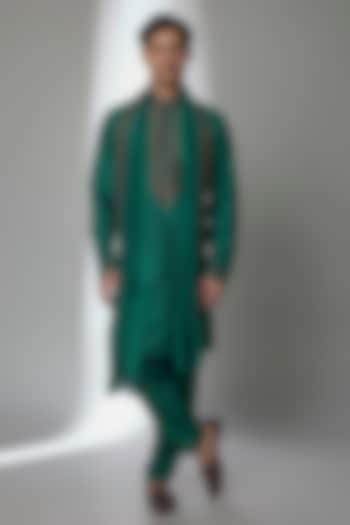 Jade Silk Kurta Set by Vanshik at Pernia's Pop Up Shop