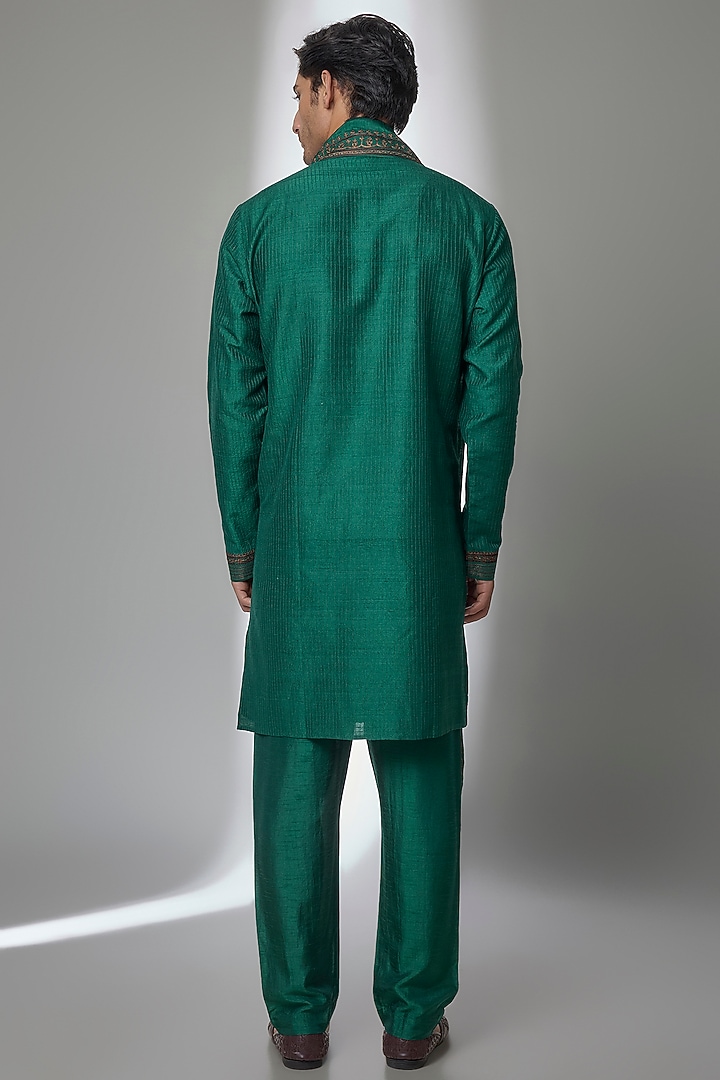 Jade Silk Kurta Set by Vanshik at Pernia's Pop Up Shop