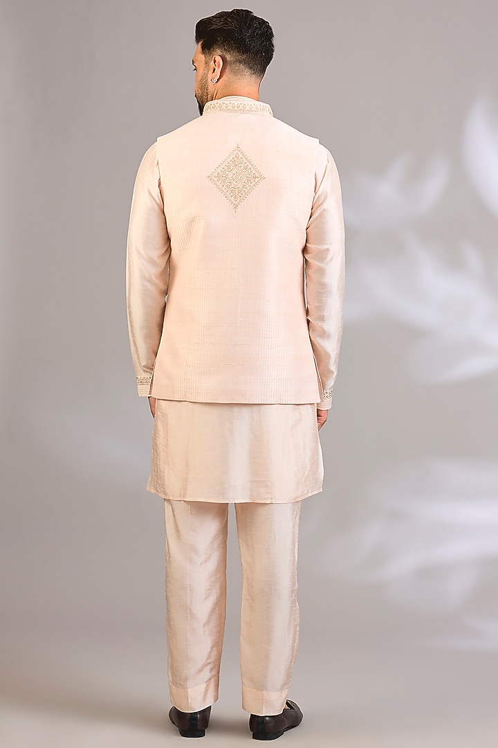 Blush Silk Bundi Jacket Set by Vanshik at Pernia's Pop Up Shop