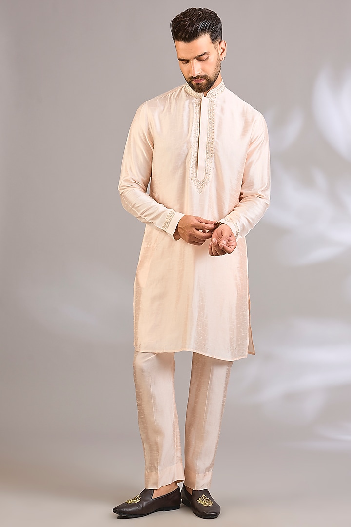 Blush Silk Bundi Jacket Set by Vanshik at Pernia's Pop Up Shop
