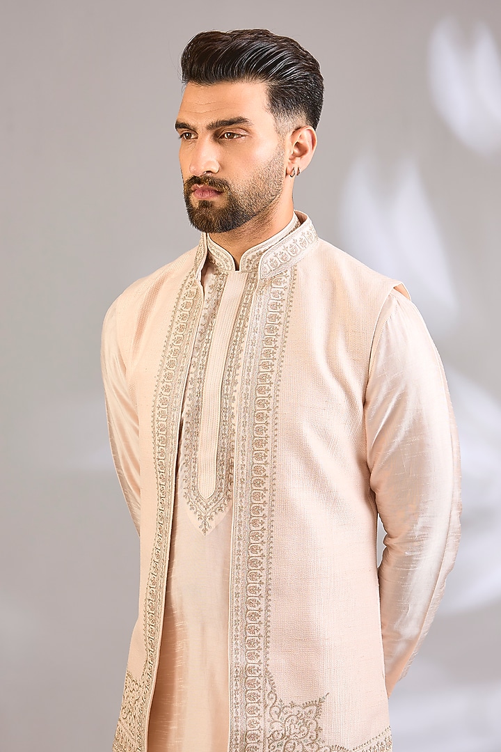 Blush Silk Bundi Jacket Set by Vanshik at Pernia's Pop Up Shop