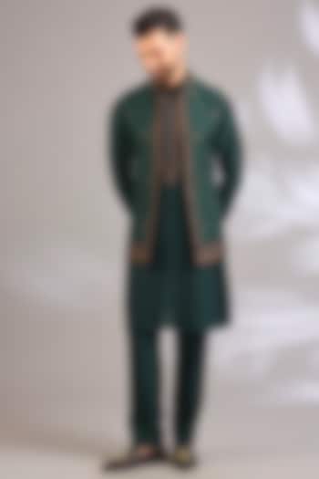 Teal Silk Bundi Jacket Set by Vanshik at Pernia's Pop Up Shop