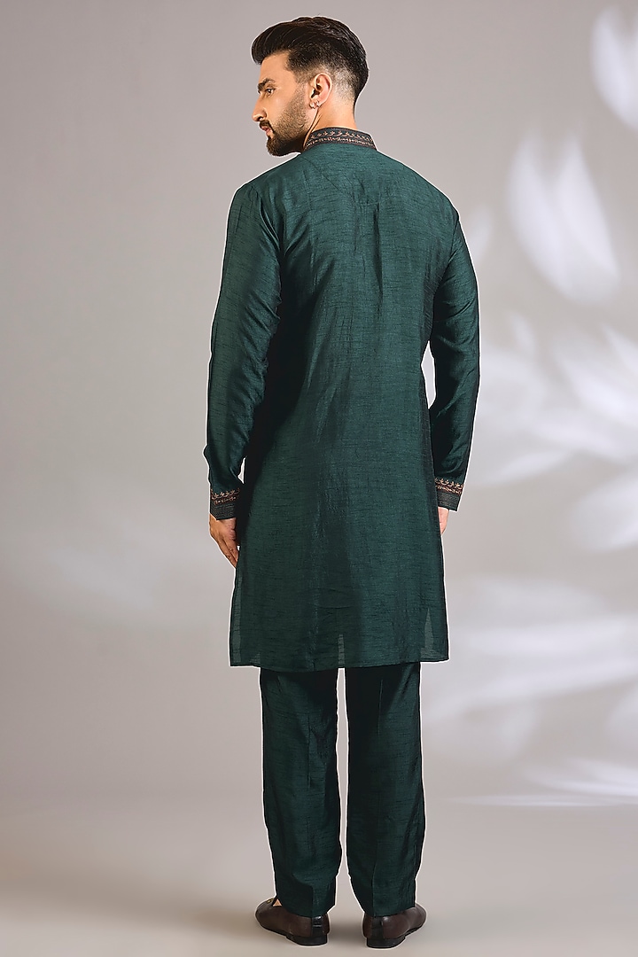 Teal Silk Bundi Jacket Set by Vanshik at Pernia's Pop Up Shop