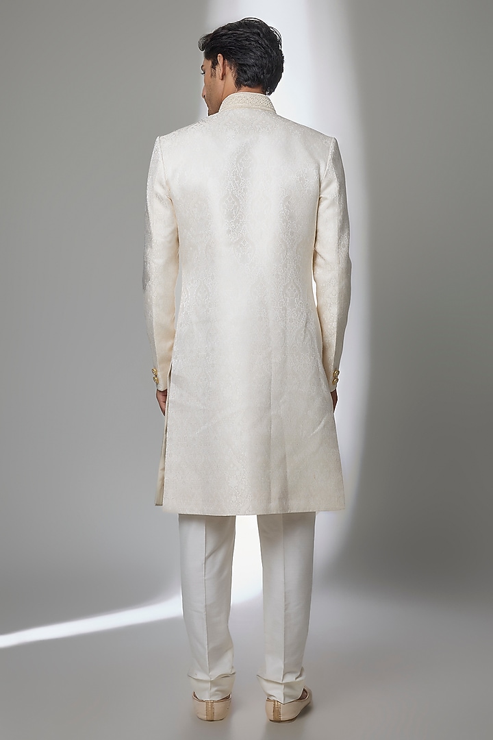 Pearl-Colored Silk Groom Sherwani Set by Vanshik at Pernia's Pop Up Shop