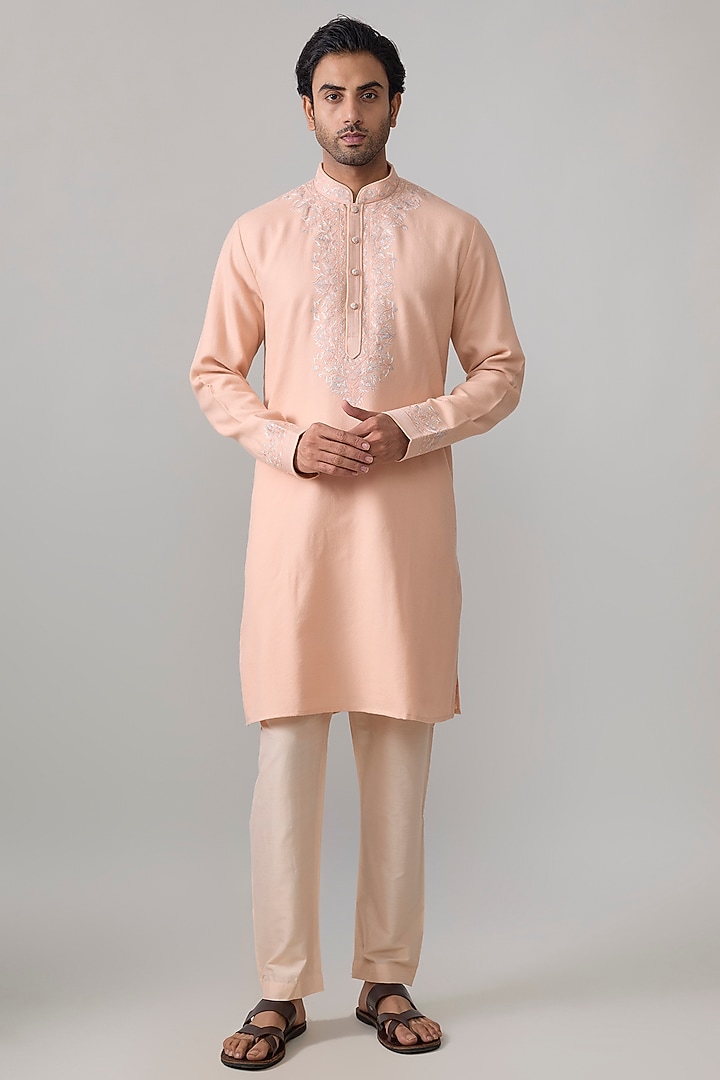 Blush Silk Kurta Set by Vanshik at Pernia's Pop Up Shop