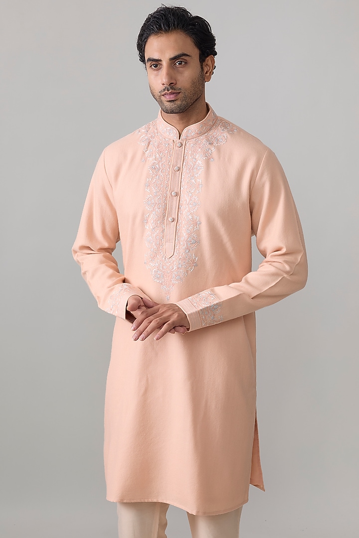 Blush Silk Kurta Set by Vanshik at Pernia's Pop Up Shop