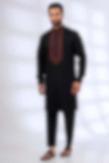Black Silk Kurta Set by Vanshik at Pernia's Pop Up Shop