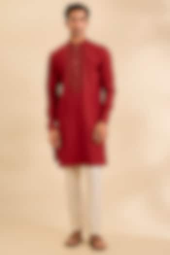 Red Silk Kurta Set by Vanshik at Pernia's Pop Up Shop
