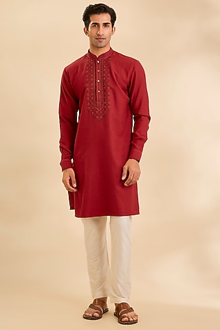 Red Silk Kurta Set by Vanshik