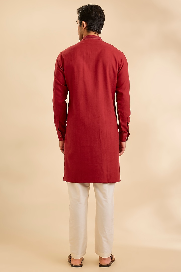 Red Silk Kurta Set by Vanshik at Pernia's Pop Up Shop